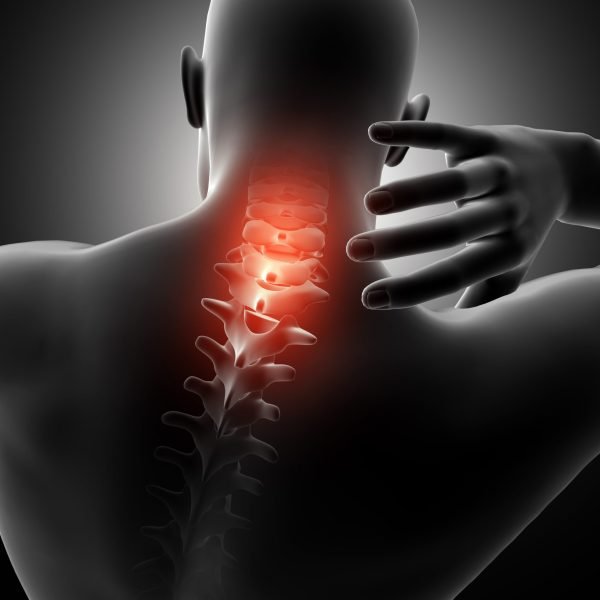 3D render of a male figure with neck highlighted in pain